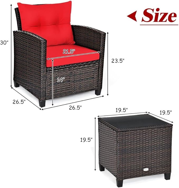 3PCS Patio Rattan Furniture Set Cushioned Conversation Sofa Coffee Table for Your Outdoor Space(Black)