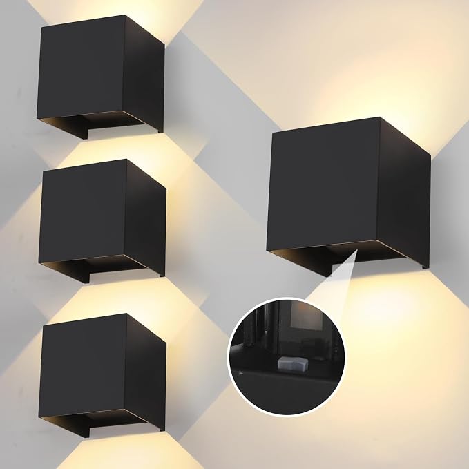 20W 3CCT Adjustable Up and Down LED Wall Sconce 4 Pack | Black IP65 waterproof ETL certified 1300LM Exterior/Interior Lighting Fixtures for porches & patios