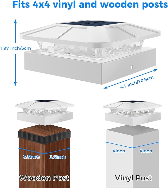 4x4 Solar Post Cap Lights Outdoor with 3 Lighting Modes, LED Post Light Solar Powered Waterproof, Fence Deck Lights for 4x4 3.5x3.5 Wood/Vinyl Posts