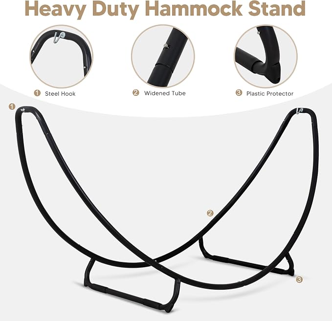 SUNCREAT Portable Large Hammock with Stand, Two Person Hammock with Stand Included, Patent Pending, Coffee White