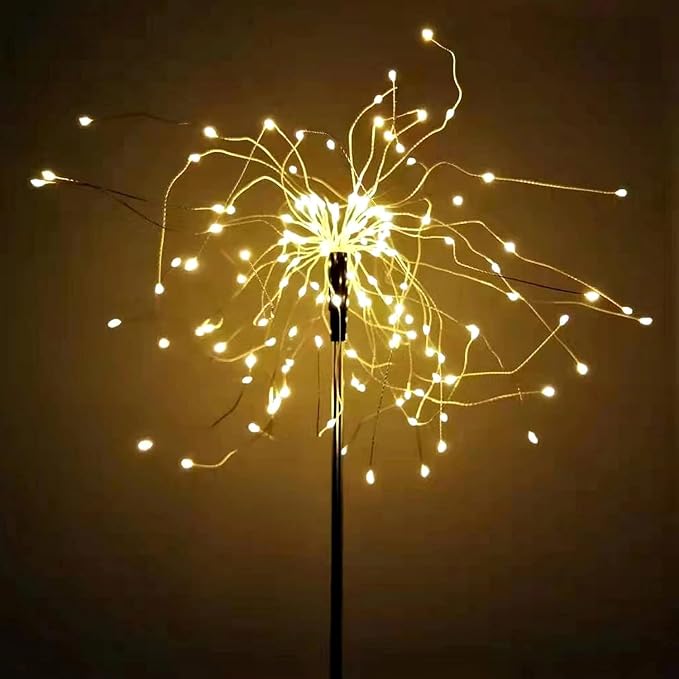 Solar Firework Lights, 4 Pack 120 LEDs 2 Lighting Modes Solar Garden Lights Outdoor Waterproof for Yard Patio Walkway Pathway Party Wedding Christmas Decorative - Warm White