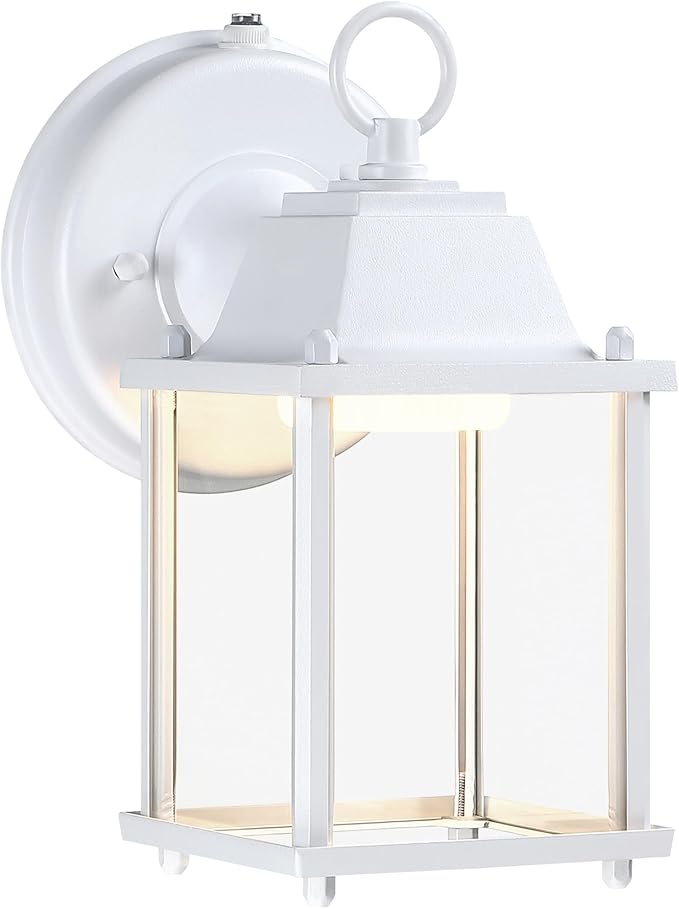 Outdoor Wall Light Fixture Dusk to Dawn, Rustproof Aluminum, LED | Exterior Porch Light Wall Sconce Lantern for House, Patio, Garage, Waterproof, Glass, 9.5W 800 Lumen, 3000K, White, 1 Pack