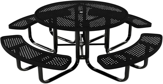 COATEDOUTDOORFURNITURE Heavy-Duty Portable Outdoor Kids Table with Umbrella Hole, Punched Steel Kids Picnic Table, Commercial-Grade, Made in America (46 in, Round, Childrens, Textured Black)
