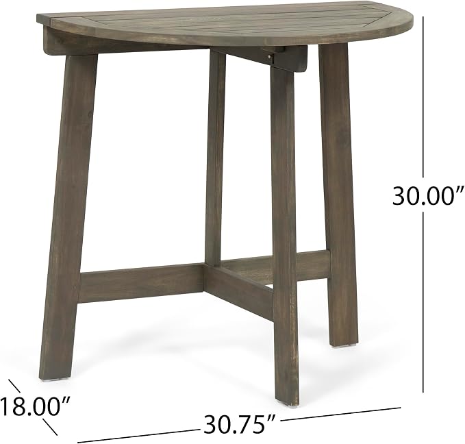 roomfitters Outdoor Half-Round Folding Acacia Wood Bistro Table, Small Space Patio Dining Accent Table, Grey Finish