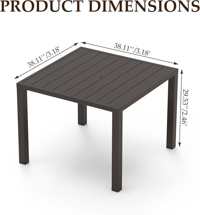 Patio Dining Table, Square, 4-Seater, Brown