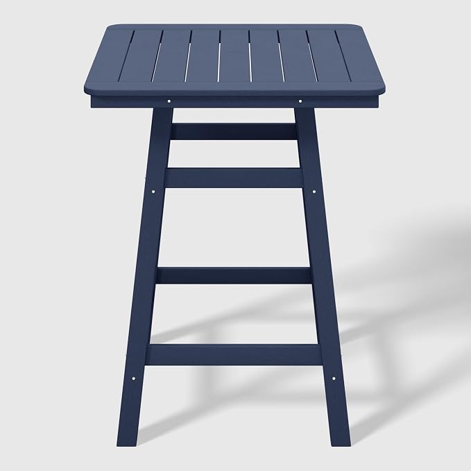 WestinTrends Malibu Square Outdoor Patio Counter High Bistro Bar Table with Umbrella Hole 37" Tall, Navy Blue