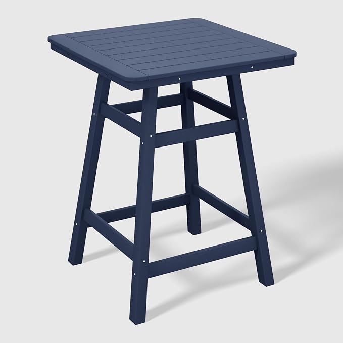 WestinTrends Malibu Square Outdoor Patio Counter High Bistro Bar Table with Umbrella Hole 37" Tall, Navy Blue