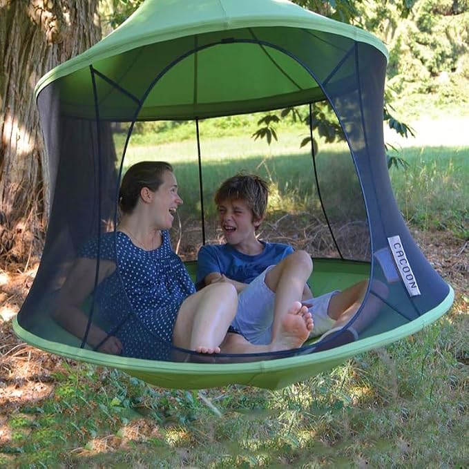Vivere Polyester Canvas Cacoon Reto Multi Person Hanging Pod - Includes Hanging Rope and Carabiner - 440 lb Weight Capacity (Green)