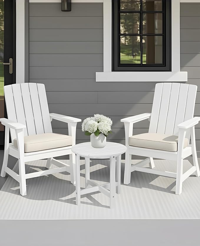 Outvita Adirondack Side Table, 18 Inch Round Outdoor End Table, HDPE Weather Resistant Coffee Table for Patio Balcony Deck Garden, White