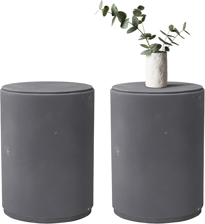 HOMPUS Outdoor Side Table Round, Concrete Lightweight MgO End Table, Patio Accent Coffee Table Garden Tool for Patio, Porch and Deck, Frosted Grey