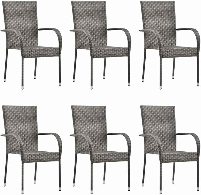 7 Piece Patio Dining Set with Solid Acacia Wood Table and Stackable PE Rattan Chairs