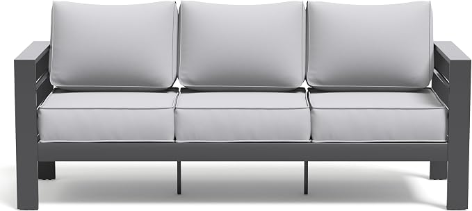 Aluminum Patio Furniture Set, 3-Seat Outdoor Furniture Set with 5 Inch Cushions, Patio Sets with Waterproof Covers for Backyard Garden(Dark Grey&Light Grey)