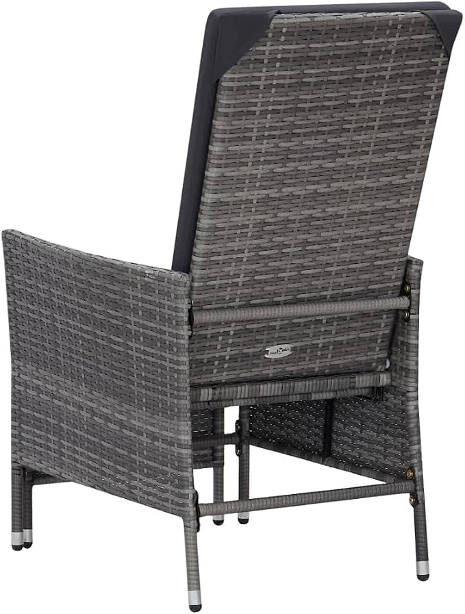 3-Piece Garden Lounge Set, Grey PE Rattan Outdoor Patio Furniture with Foldable Backrests and Cushions, 2-Person Seating Conversation Set for Balcony, Terrace and Backyard