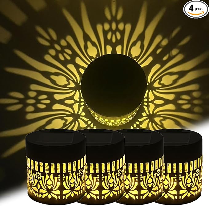 Decorative Solar Mandala Lights, Metal Solar Powered Outdoor Wall Lights Solar Powered Deck Step Stair Light, Waterproof Mandalas Fence Light for Garden Yard Backyard Post Patio Decor (4, Peony)