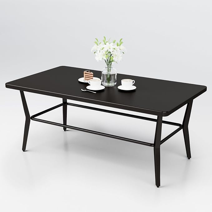 ALAULM Patio Coffee Table Rectangle, Outdoor Large Side Teatables Table-Weather Resistant Metal Steel for Patio, Backyard, Pool,Lawn(Black)