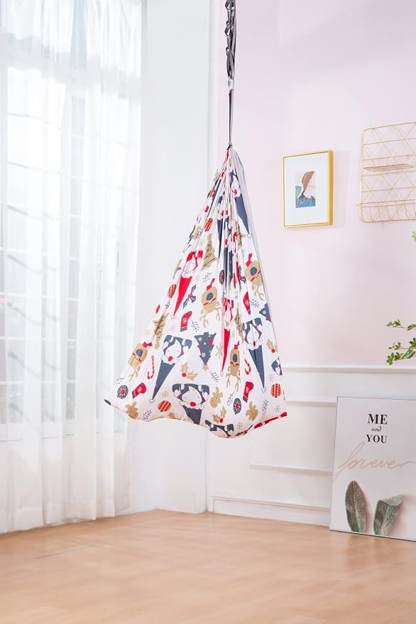 Therapy Swing Hammock Kids Cuddle Sensory Swing Indoor Therapeutic Hammock 360° Rotating Double Layer Elastic Rocking Cloth Swing Gifts for Children with ADHD SPD Asperger Autism (Christmas)