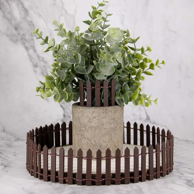 Miniature Fairy Garden Fence, DIY Wood Picket Fence Mini Ornament (Brown)