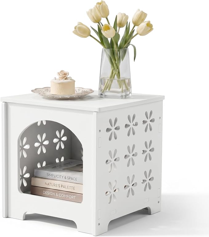 Outvita Side Table for Indoor & Outdoor, Square Modern Side Table with Storage Layer, Night Stand, Bedside Table, Tooless Assembly for Patio, Living Room, Bedroom