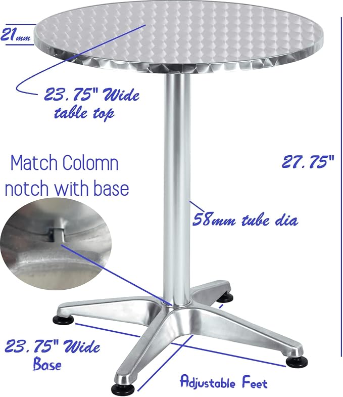 BTEXPERT Set of 2, 23.75" Round Stainless Steel Restaurant Table – Commercial Indoor Outdoor Dining Table with Base – Aluminum Bistro Cafe Patio Furniture