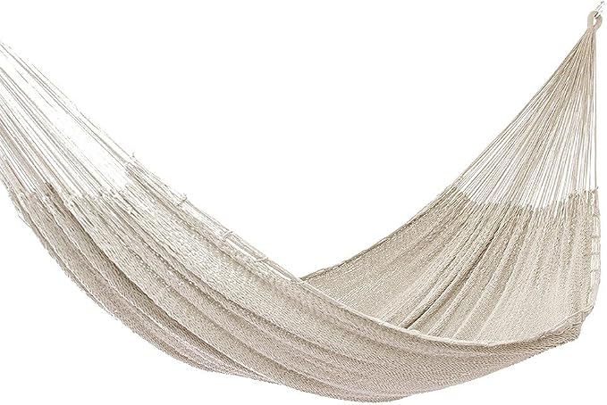 NOVICA Natural Off White Hand Woven Cotton Mayan 2 Person XL Rope Hammock, 'Caribbean Beach' (Double)