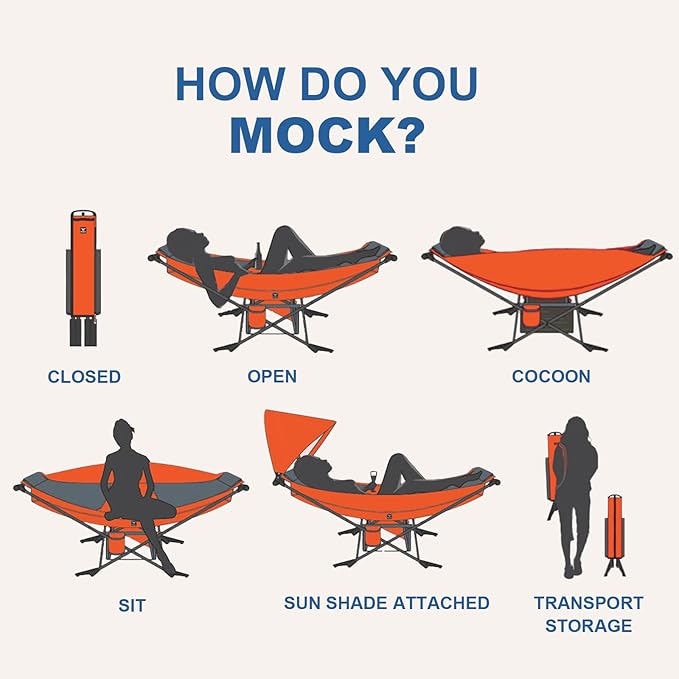 2Pack Portable Hammock with Stand, World's Best Mock ONE® Hammock, Compact Folding Framed Hammock with Adjustable Sunshade Canopy for Indoor, Outdoor, Park, Backpacking, Camping, Hiking, Travel, Beach