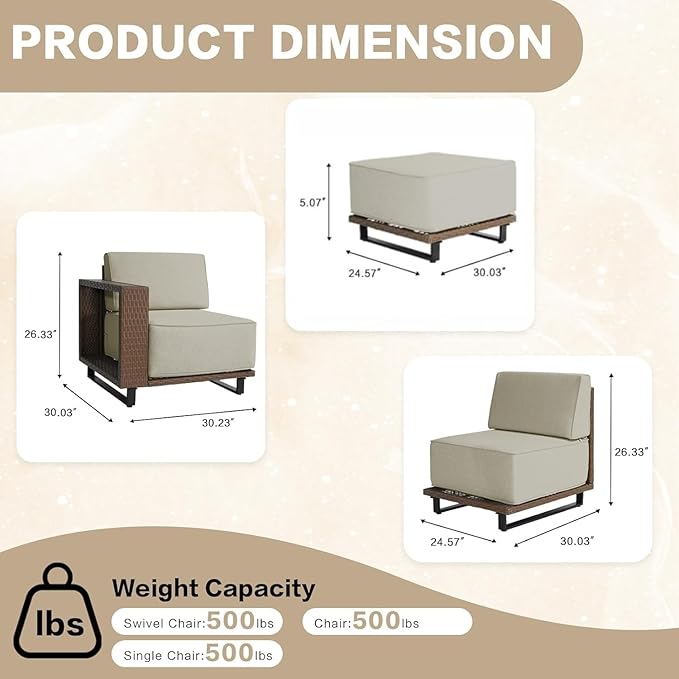 MOCHITO 7 Pieces Outdoor Patio Furniture Sets, All-Weather Sectional Sofa PE Rattan Wicker Conversation Set, Outdoor Patio sectional for Poolside, Porch, Lawn, Garden, Balcony(Beige)