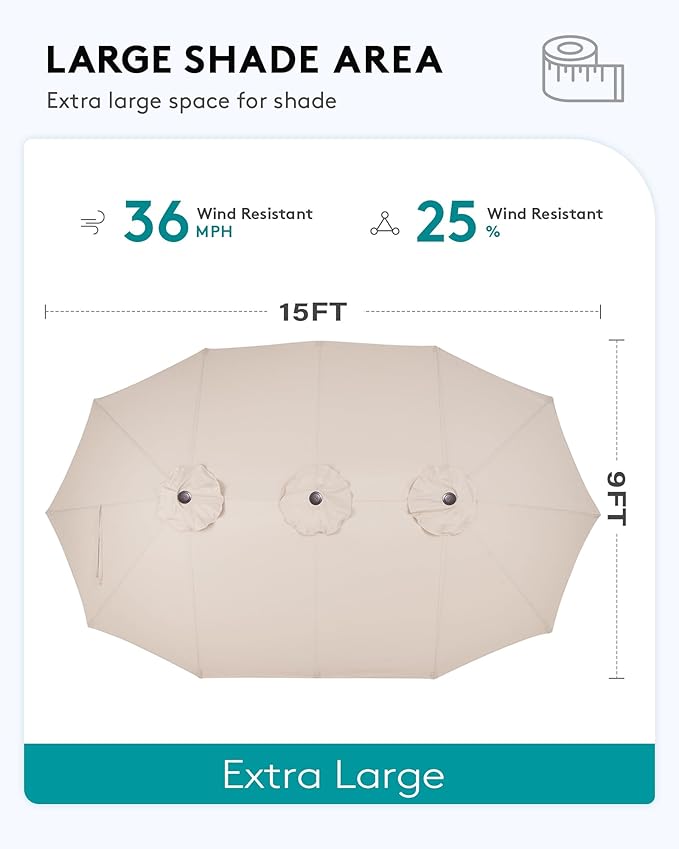 SERWALL 8-Pc HDPE Dining Set, 1 Table, 1 Umbrella & 6 Chairs, White | Patio Dining Set with Umbrella, 67"Rectangular Table & 6 Chairs & 15FT Umbrella, All Weather Dining Furniture