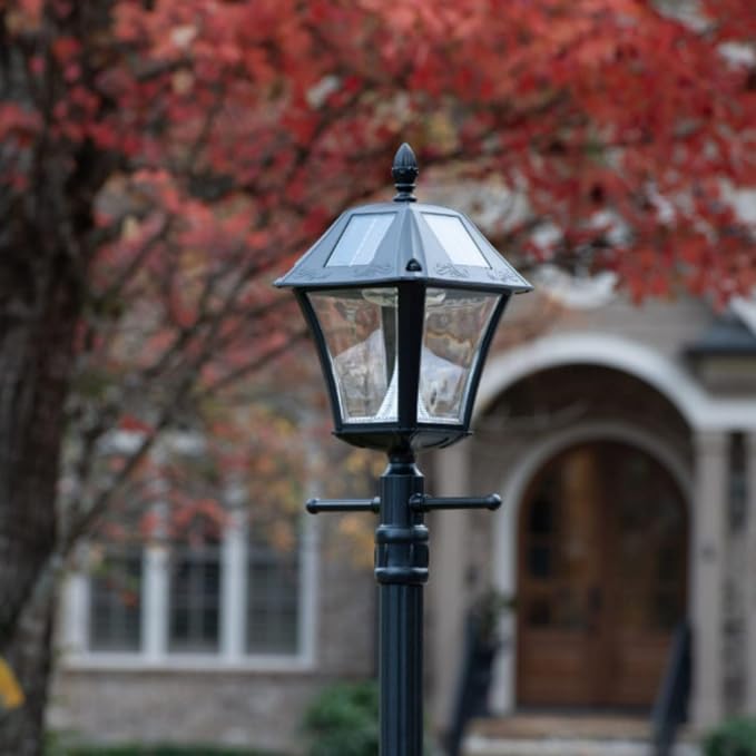 Gama Sonic Black Outdoor Solar Baytown II EZ Anchor Lamp Post, Bright White LED with EZ Anchor