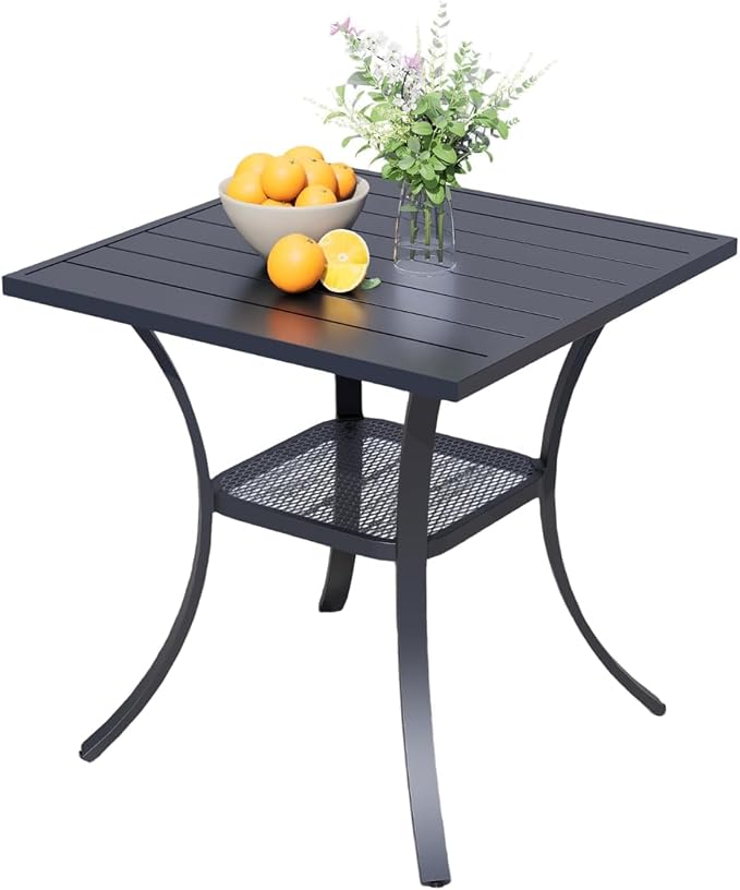 Black Outdoor Dining Table for 2, 27" Small Metal Wrought Iron Table, All Weather Patio Furniture Bistro Table for Deck, Yard, Porch