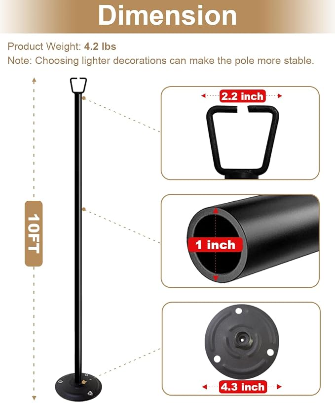 Queension 10FT Ground Base String Light Pole for Outdoor String Lights,2pcs | for Garden, Backyard, Patio Lighting Stand for Parties, Bistro & Weddings