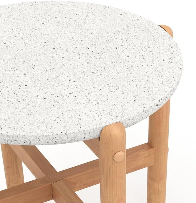 Outdoor Side Table, Round Patio Side Table with Terrazzo Top, Ideal Outdoor Metal Table and Small Patio Tables for Outside Settings