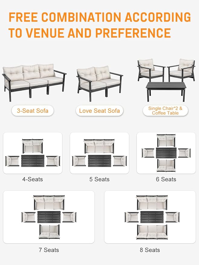 2 Seat Chair Set, HDPE Patio Conversation Set, Outdoor Patio Furniture | Water-Resistant Thick Cushion, HDPE All Weather, Wood-Grain, No Rot or Rust or Crack, UV Fade Shield, Easy-Clean for Outside
