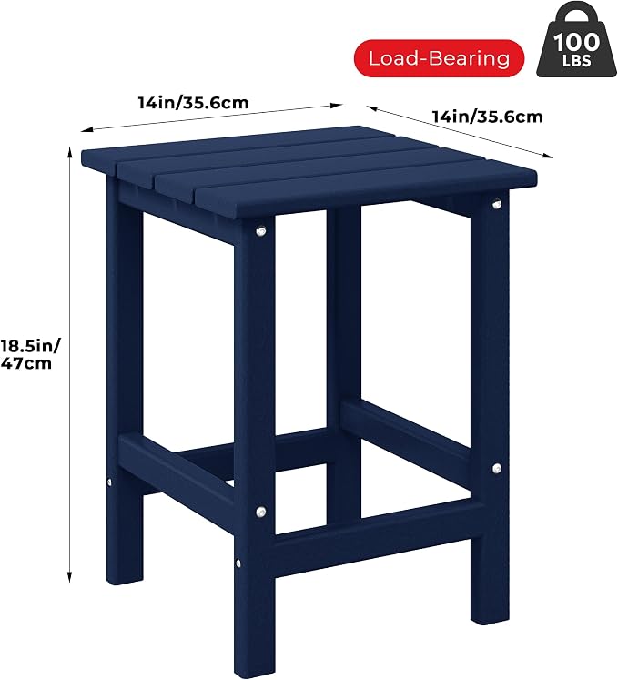 Costaelm Square Outdoor Side Tables, Adirondack Patio Tables for Outside, HDPE Patio End Table Weather Resistant, Balcony Table for Pool, Seaside, Backyard, Porch, Indoor Companion, Navy Blue