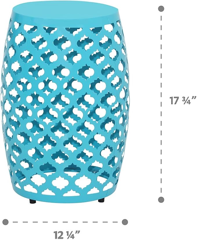 ABBLE Round Patio Outdoor Indoor Lace Cut Steel Side Table, Patio Garden Table, Coffee End Table Nightstand for Small Spaces,Living Room,Front Porch,Poolside, Teal