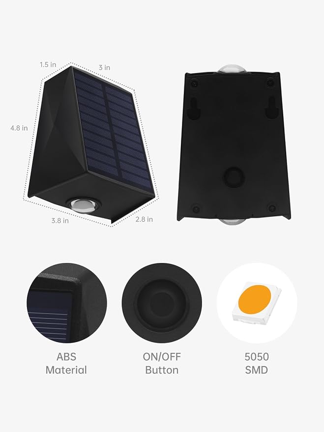 Solar Wall Lights Outdoor Waterproof Sconce for Outside, Garage, Fence | Dusk to Dawn Solar Powered Up and Down Lighting 3000K Warm White 8 Pack LED Modern Outdoor Waterproof