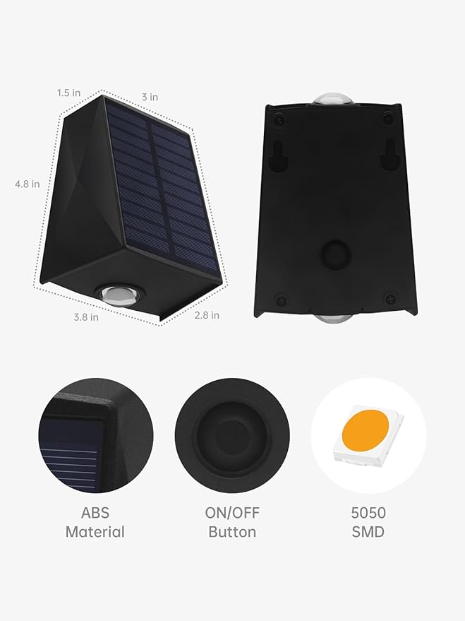 Solar Wall Lights Outdoor Up and Down Sconce Waterproof for House, Door | 3000K Warm White Solar Powered 2 Pack Dusk to Dawn Up Down Modern Lighting LED IP65 Waterproof