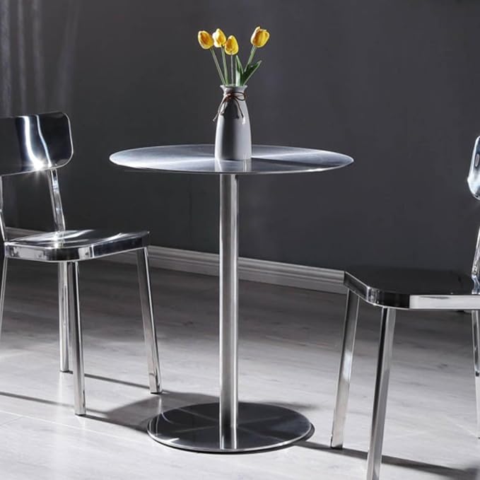 Round Dining Tables Leisure Table with Stainless Steels Table Top and Stable Base for Living Room Balcony Garden Outdoor, Space Saving(50x50x105cm)