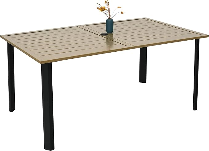 63" Brush Paint Rectangle Outdoor Patio Dining Table with 29" High Top | Brush Paint Table Top, 29" High Table Top, Adjustable Foot, 1.57"-1.9" Adjustable Umbrella Hole