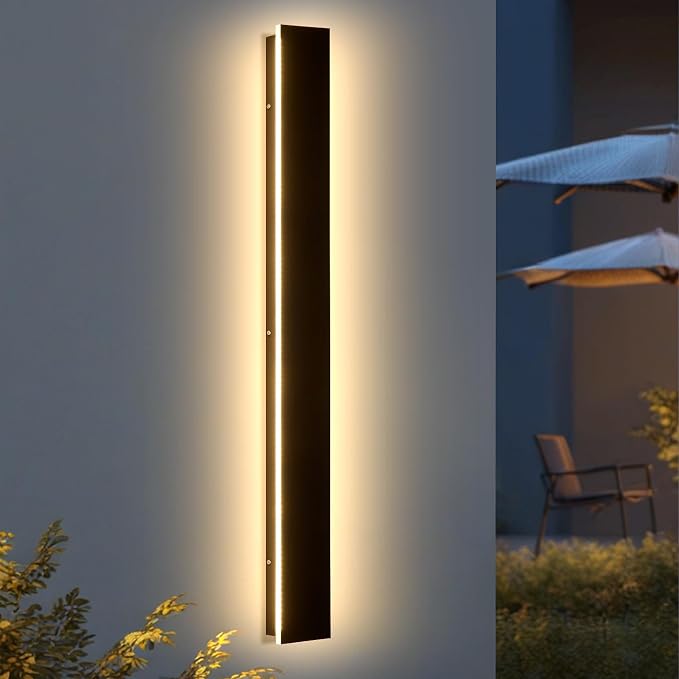 AioTio 47.2in Outdoor Wall Light Exterior, Black Long LED Outdoor Wall Light Fixtures Wall Mount,Upgraded 4.72in Wide 3000K IP65 Waterproof Modern Porch Sconce Lights for Garage,Courtyard,Patio