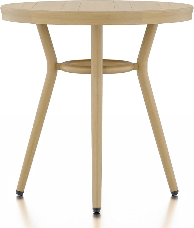 24/7 Shop at Home Cato Modern Aluminum 22 in. Outdoor Round Side Table for Outdoor Kitchen, Garden, Yard, Poolside, Natural Brown