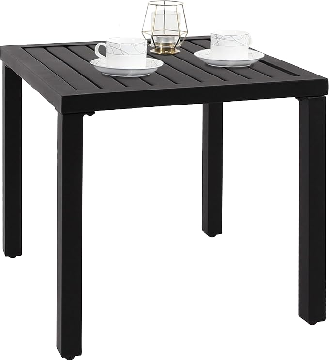PHI VILLA Indoor Outdoor Small Metal Square Side/End Table, Patio Coffee Bistro Table, Black | Indoor