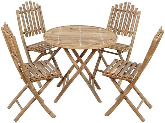 Afuera Living Contemporary Outdoor Collapsible Bamboo Dining Set, Rustic Finish, Weather-Resistant 5-Piece with Cushioned Folding Chairs, 16.5 x 19.7 x 36.2 in, Garden, Patio, or Balcony Dining