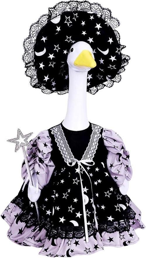 AZYM Halloween Porch Goose Outfits,3 Pcs/Set Yard Goose Statue Clothes for 23" Statue Patio Lawn Garden Halloween Decoration(Black Halloween Night)