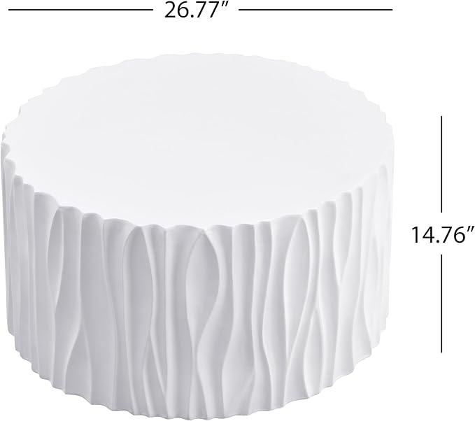Merax 26.77” Wavy Outdoor Round Coffee Table, MGO All-Weather Side Table, Low-Maintenance Patio Furniture for Garden, Balcony, Deck, White