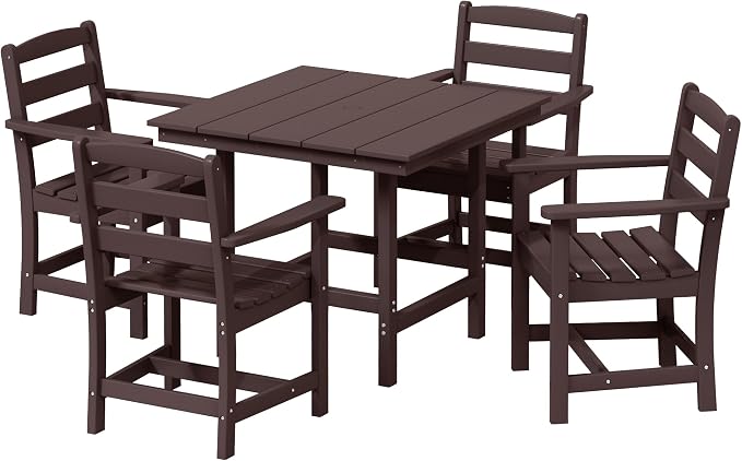 WestinTrends Ashore 5-Piece HDPE Outdoor Square Patio Dining Table Set with Armchairs, Dark Brown