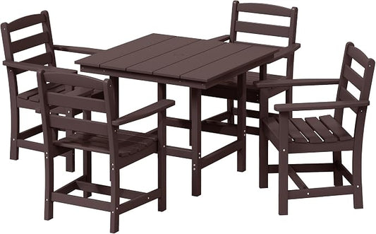 WestinTrends Ashore 5-Piece HDPE Outdoor Square Patio Dining Table Set with Armchairs, Dark Brown