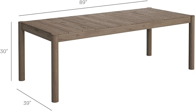 Modway Eleni 89-Inch Outdoor Teak Wood Dining Table in Weathered Gray – Rectangular Patio Dining Table with Slatted Top for Patios, Decks, Or Gardens