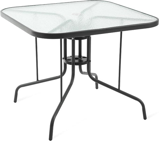 Patio Dining Table for 4 with Umbrella Hole, Outdoor 5 Piece Dining Set 36" x 36", Grey, for Garden Backyard Poolside Front Proch Outside