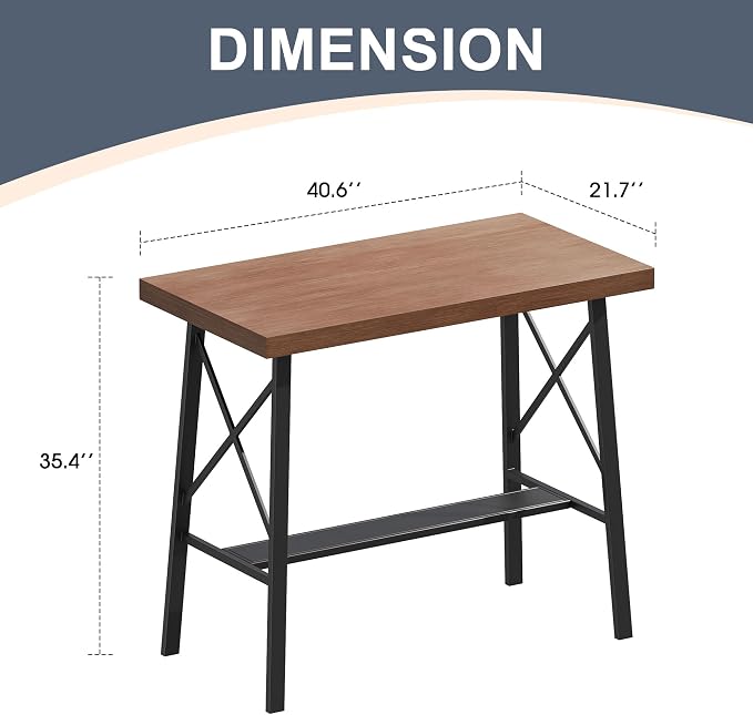 VICLLAX Patio Bar Table Rectangle Outdoor Counter Height Dining Table for Patio Garden Backyard Poolside, Walnut