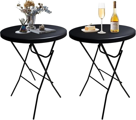 32in Cocktail Table, Folding Round High Top Indoor Outdoor Use, Foldable Bar Height Table for Parties and Commercial Events (Black, 2 Pcs)